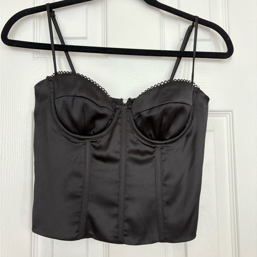 Princess Polly Black Satin Corset Top